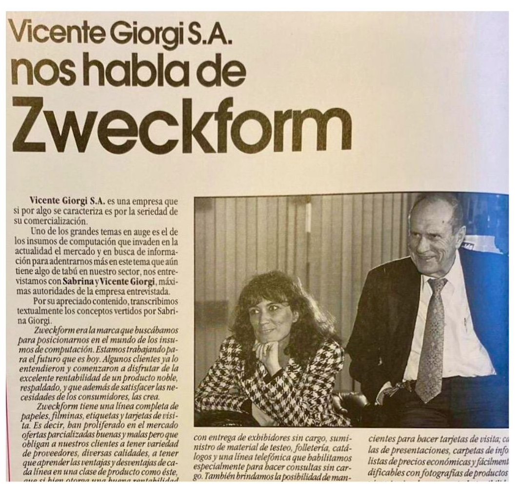 Nota de revista con una entrevista a la familia Giorgi sobre la marca Zweckform